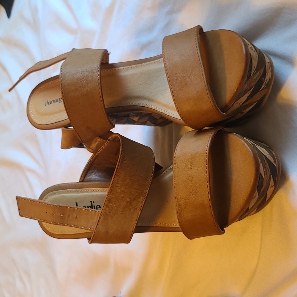 Charming Charlie Brown wedged striped shoes